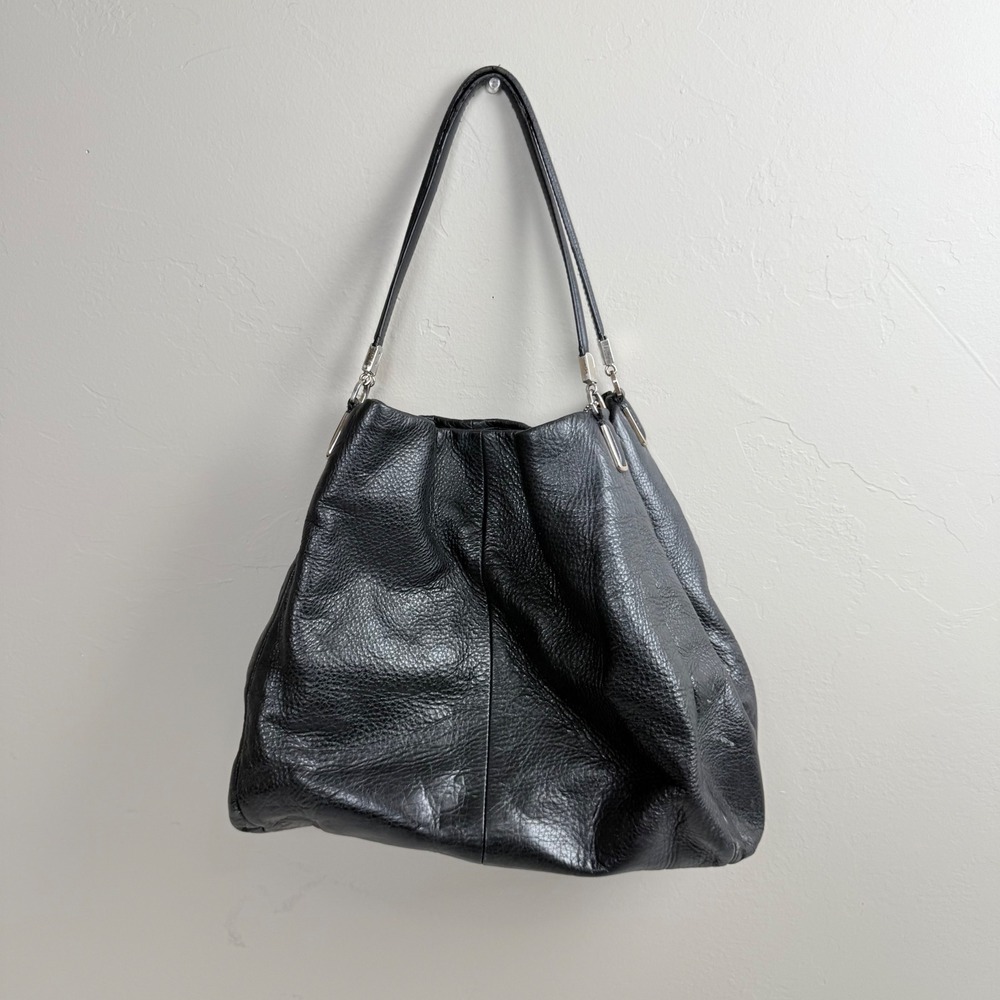 Coach Black Leather‎ Triple Compartment Shoulder Bag Purse Womens 24621